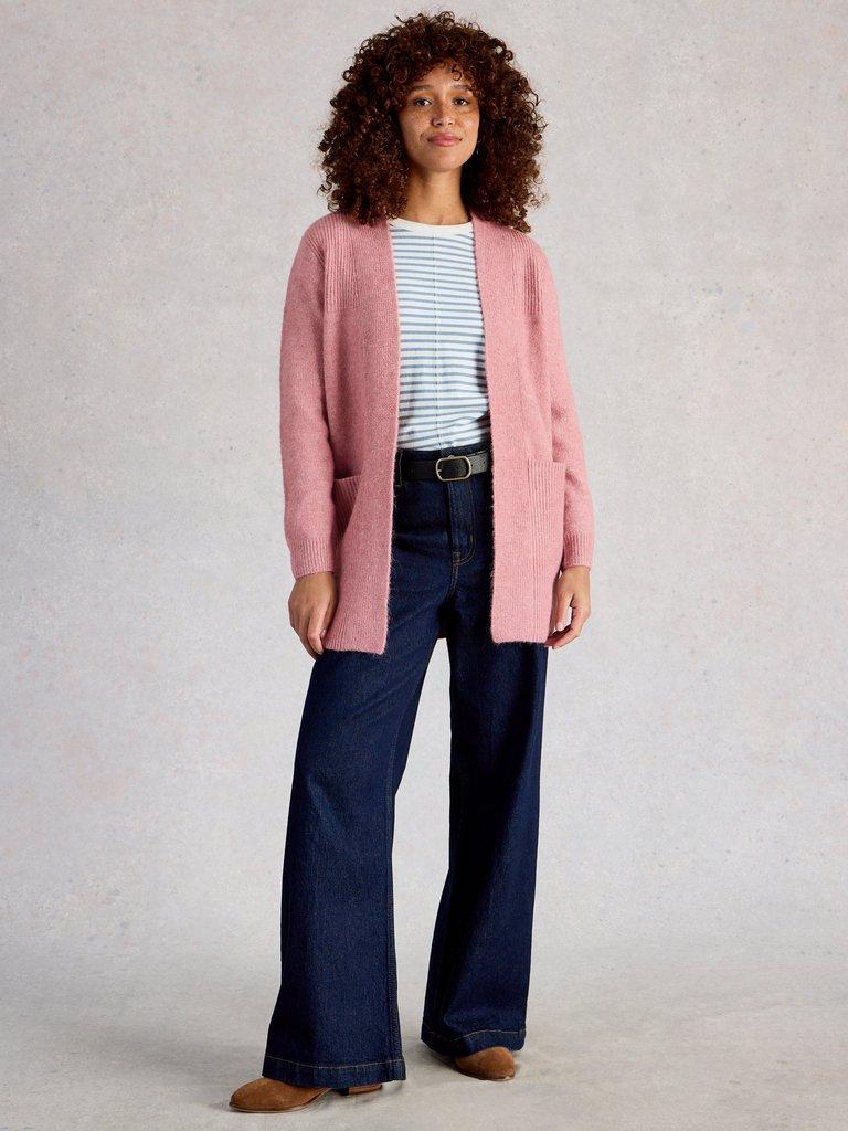 ERIN CARDI in MID PINK - MODEL FRONT