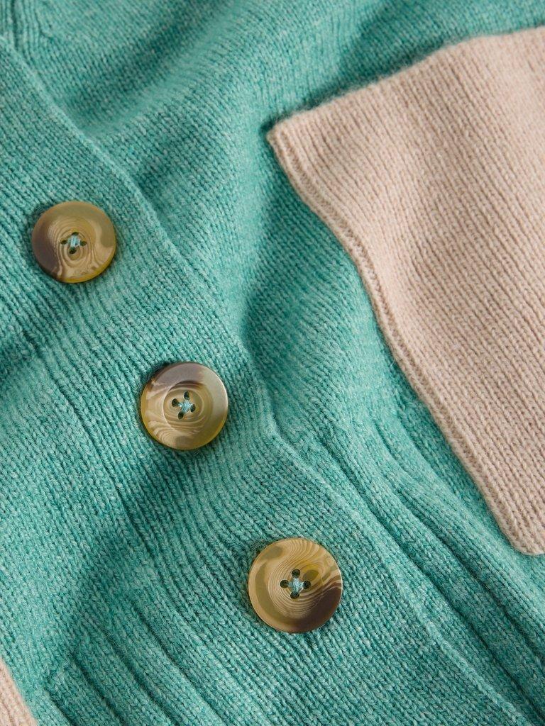 MARY COLOURBLOCK CARDI in TEAL MLT - FLAT DETAIL