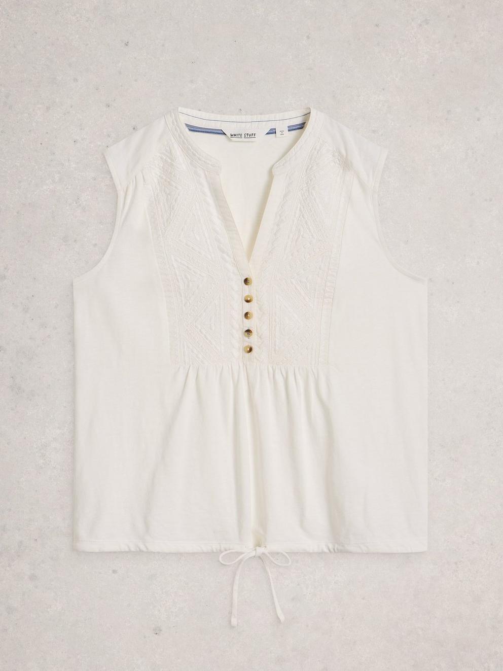 PEONY SLEEVELESS SHIRT in BRIL WHITE - FLAT FRONT