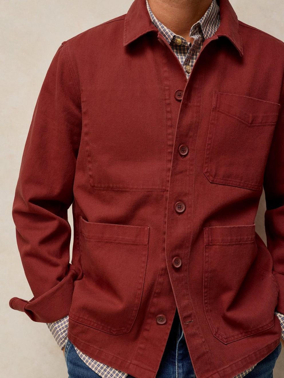 Westgate Workwear Jacket in DK RED - MODEL DETAIL