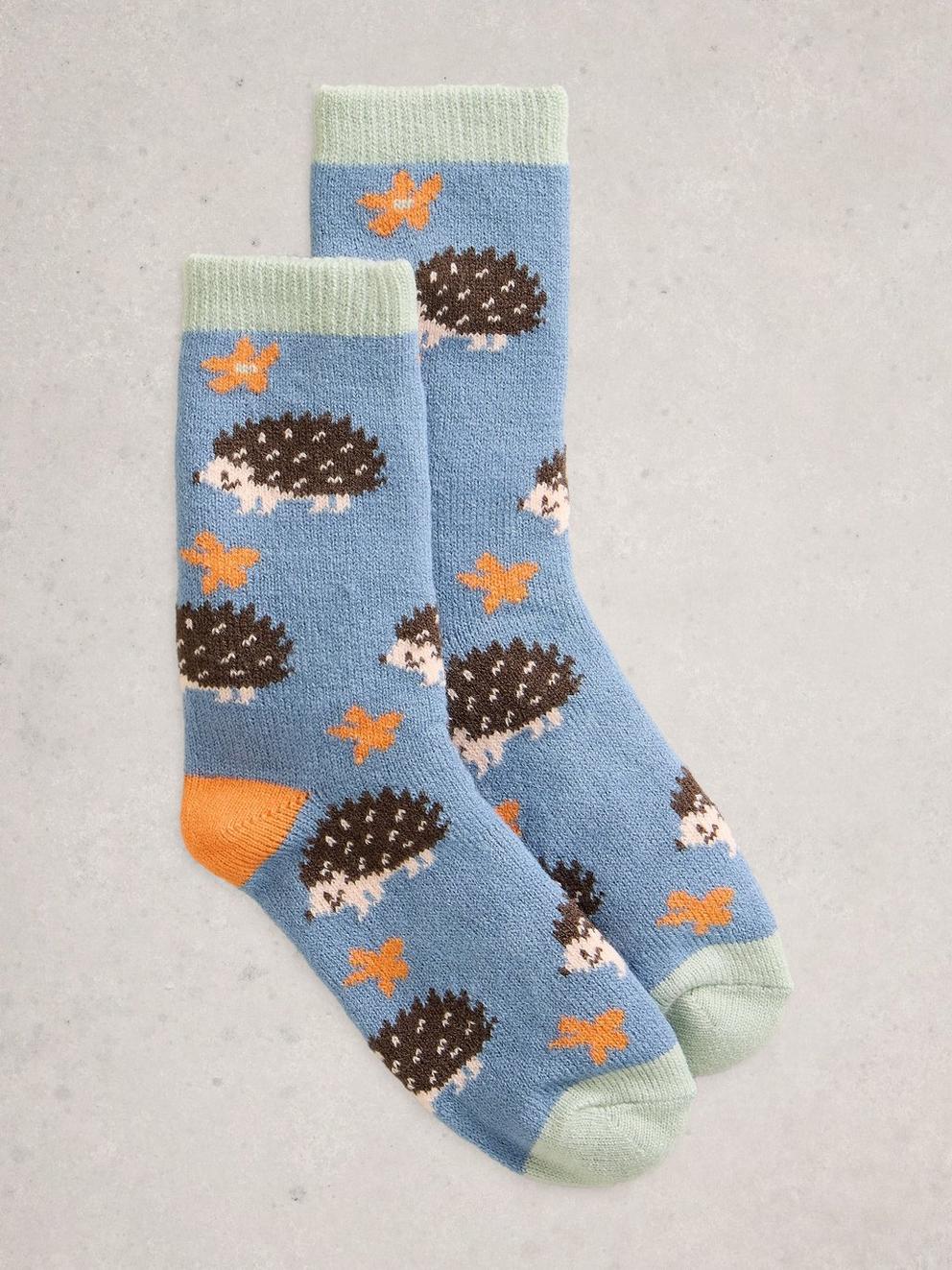 Hedgehog Print Cabin Sock in LGT BLUE - FLAT FRONT
