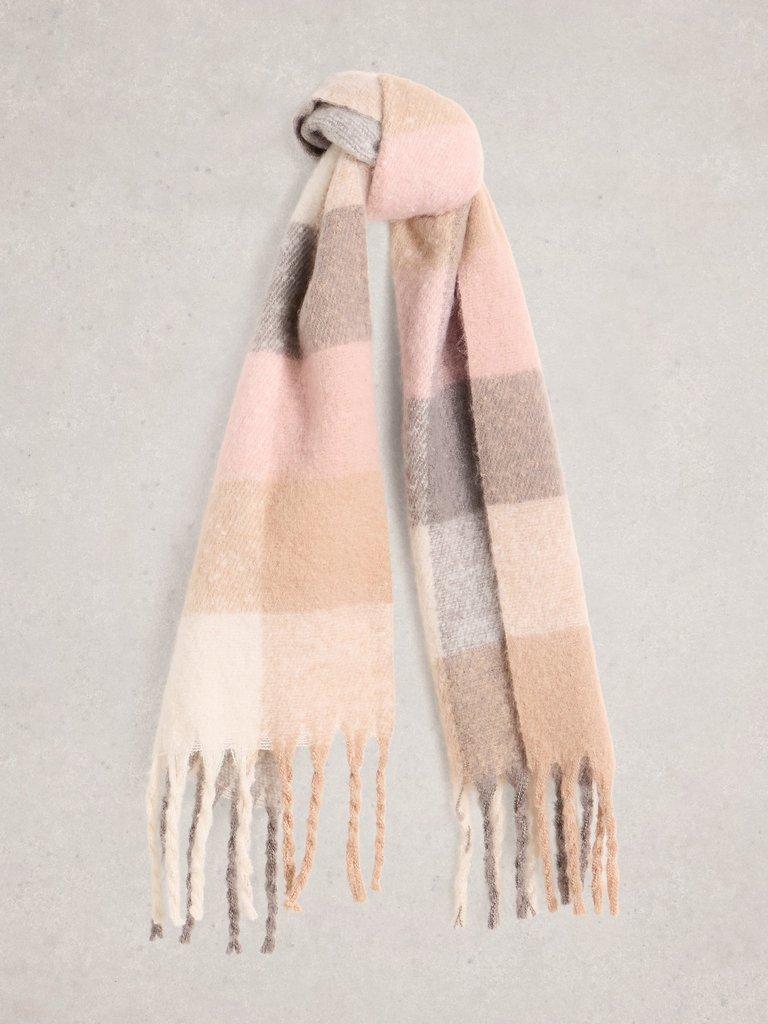 Shelly Brushed Checked Scarf in NAT MLT - FLAT FRONT