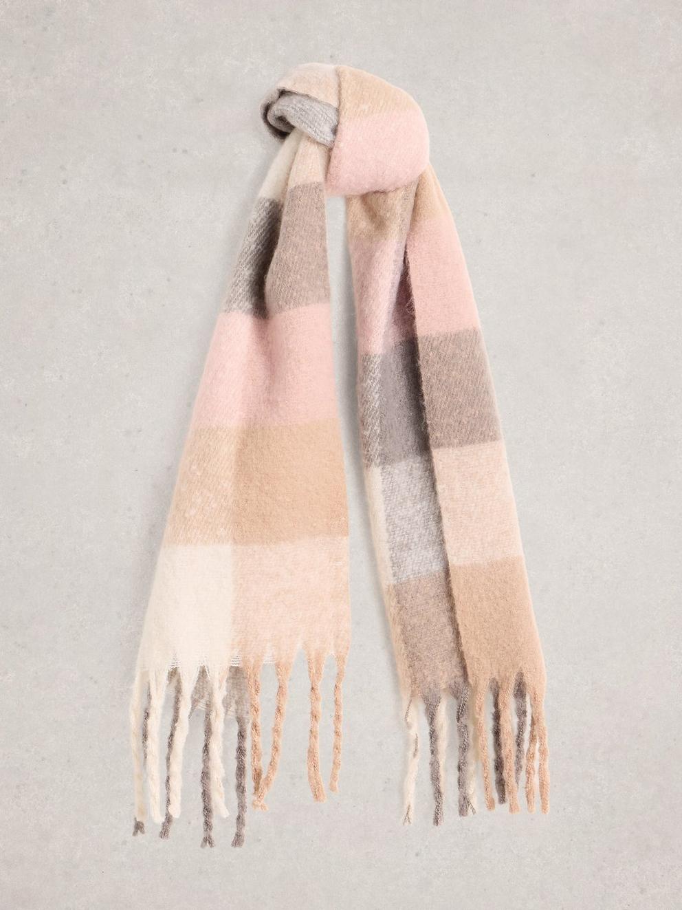 Shelly Brushed Checked Scarf in NAT MLT - FLAT FRONT