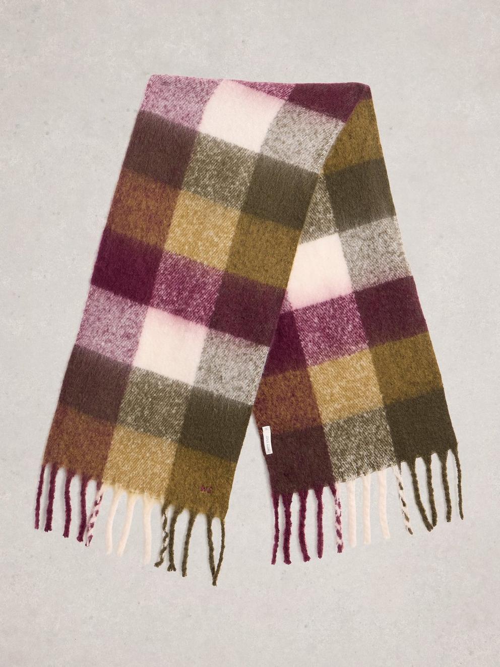 Shelly Brushed Checked Scarf in PURPLE MLT - FLAT BACK