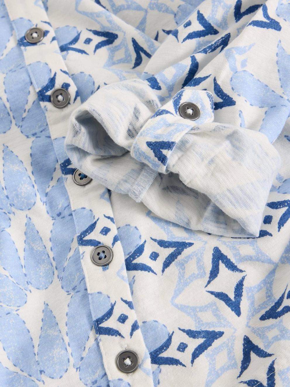 WOMENS ANNIE COLLARED JERSEY SHIRT in BLUE MLT - FLAT DETAIL