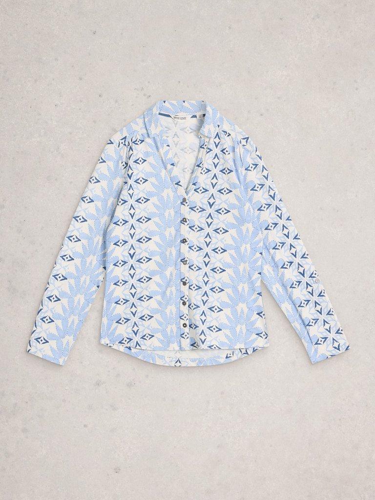 WOMENS ANNIE COLLARED JERSEY SHIRT in BLUE MLT - FLAT FRONT