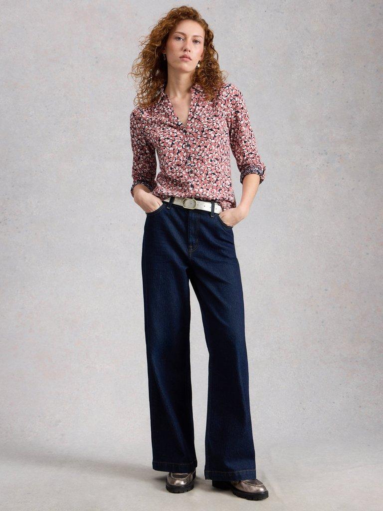 WOMENS ANNIE COLLARED JERSEY SHIRT in PINK PR - MODEL FRONT