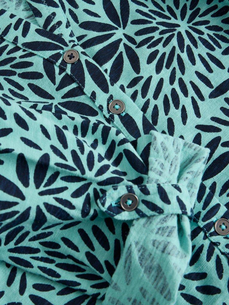 WOMENS ANNIE COLLARED JERSEY SHIRT in TEAL PR - FLAT DETAIL