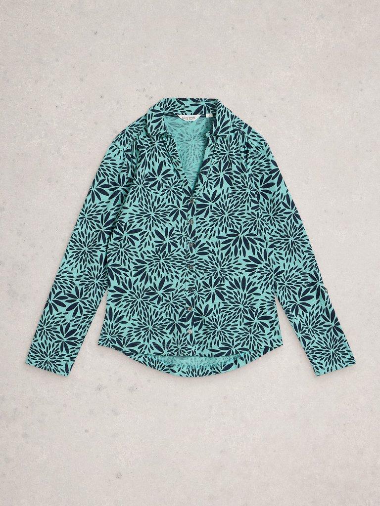 WOMENS ANNIE COLLARED JERSEY SHIRT in TEAL PR - FLAT FRONT