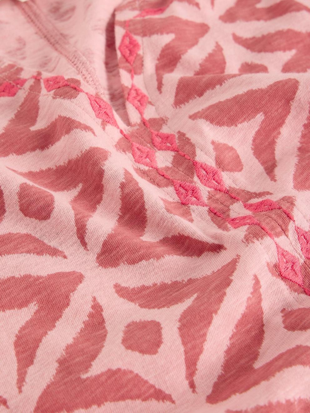 NELLY SHORT SLEEVE EMBROIDERED TEE in PINK MLT - FLAT DETAIL