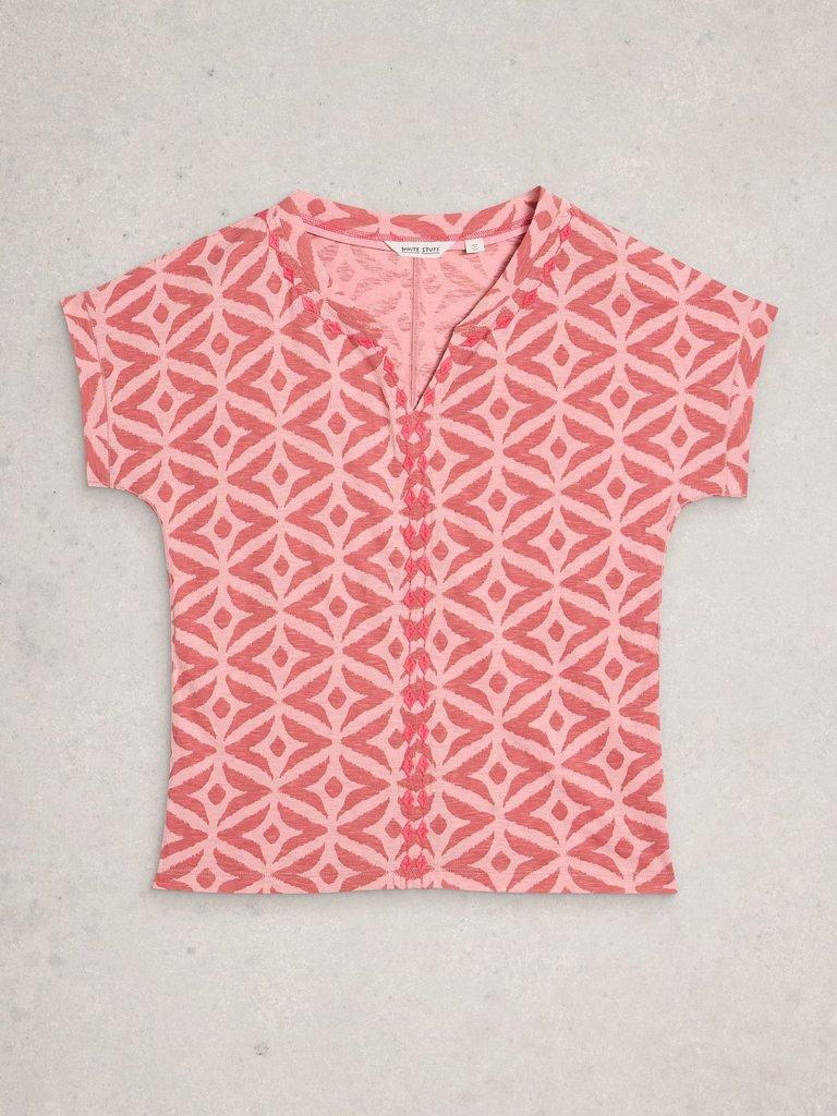 NELLY SHORT SLEEVE EMBROIDERED TEE in PINK MLT - FLAT FRONT