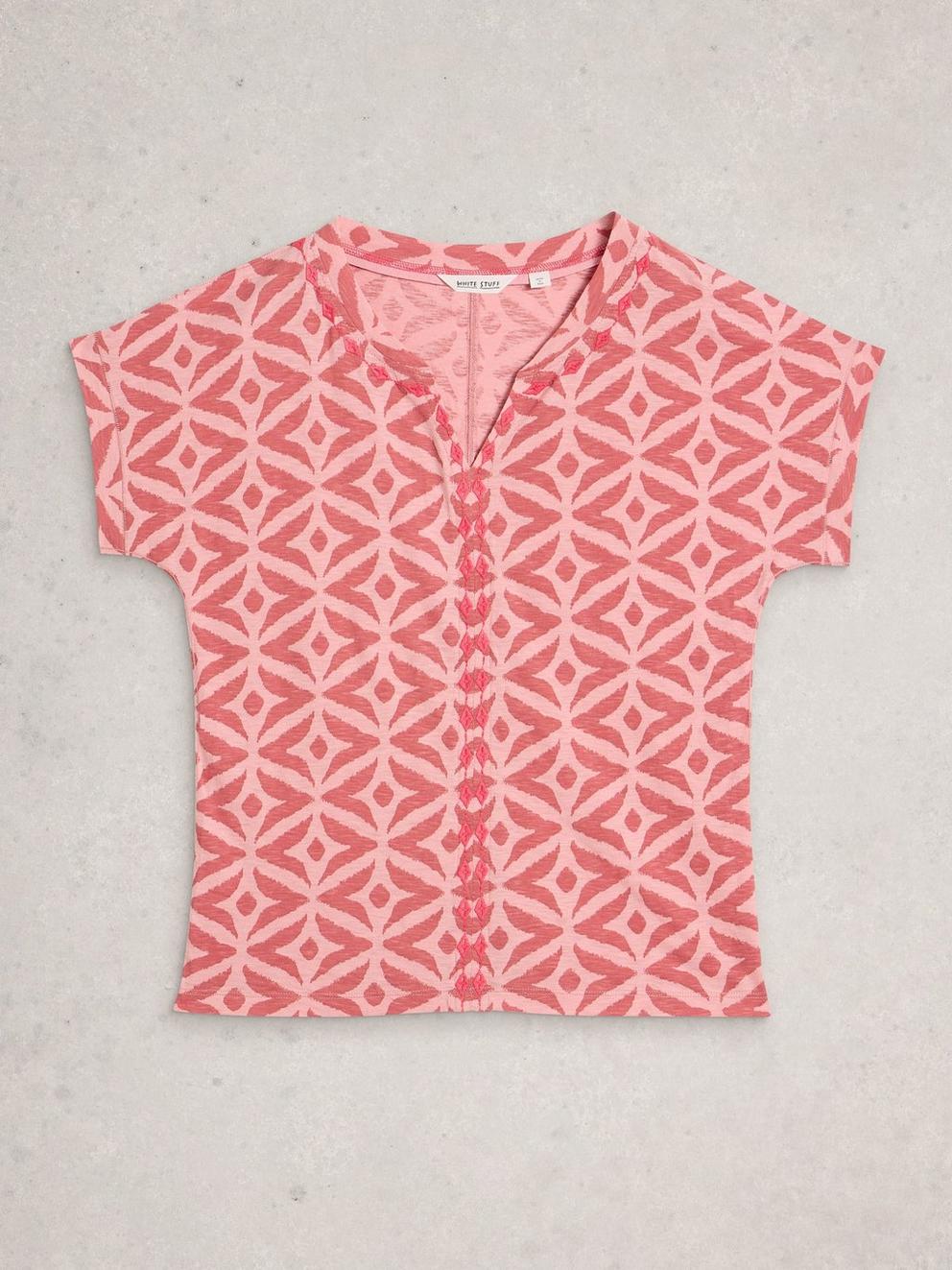 NELLY SHORT SLEEVE EMBROIDERED TEE in PINK MLT - FLAT FRONT