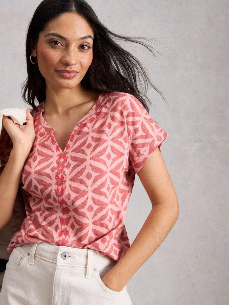 NELLY SHORT SLEEVE EMBROIDERED TEE in PINK MLT - LIFESTYLE