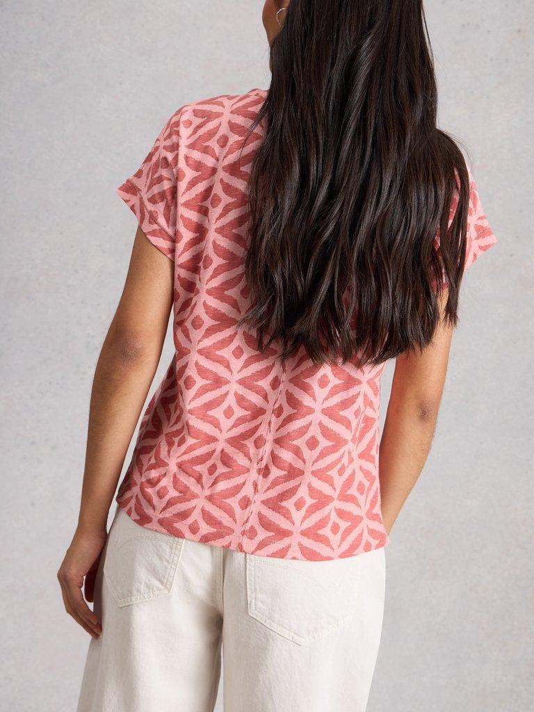 NELLY SHORT SLEEVE EMBROIDERED TEE in PINK MLT - MODEL BACK