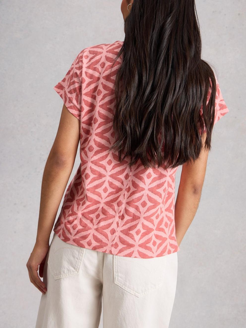 NELLY SHORT SLEEVE EMBROIDERED TEE in PINK MLT - MODEL BACK