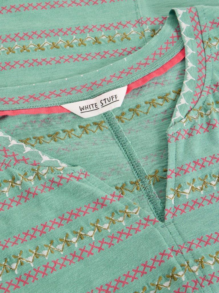 NELLY SHORT SLEEVE EMBROIDERED TEE in TEAL MLT - FLAT DETAIL