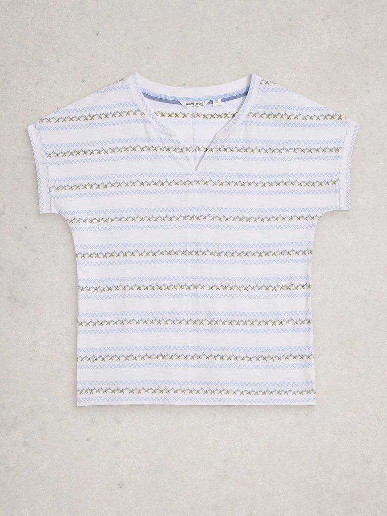 NELLY SHORT SLEEVE EMBROIDERED TEE in WHITE MLT - FLAT FRONT