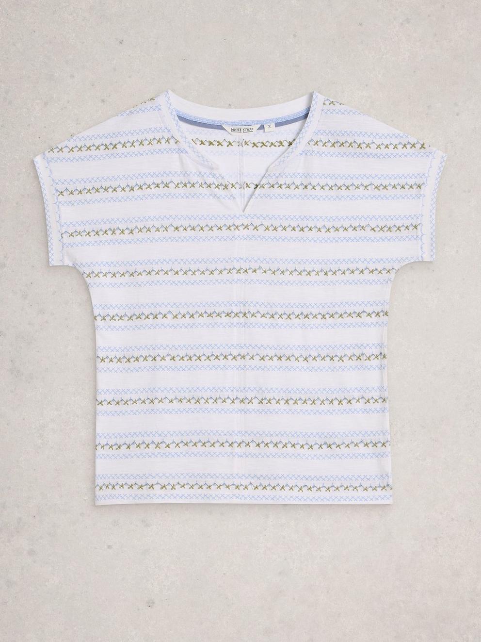 NELLY SHORT SLEEVE EMBROIDERED TEE in WHITE MLT - FLAT FRONT