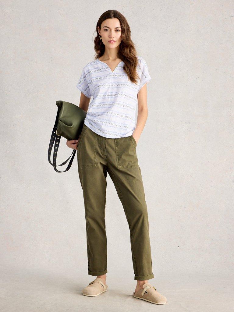 NELLY SHORT SLEEVE EMBROIDERED TEE in WHITE MLT - MODEL FRONT