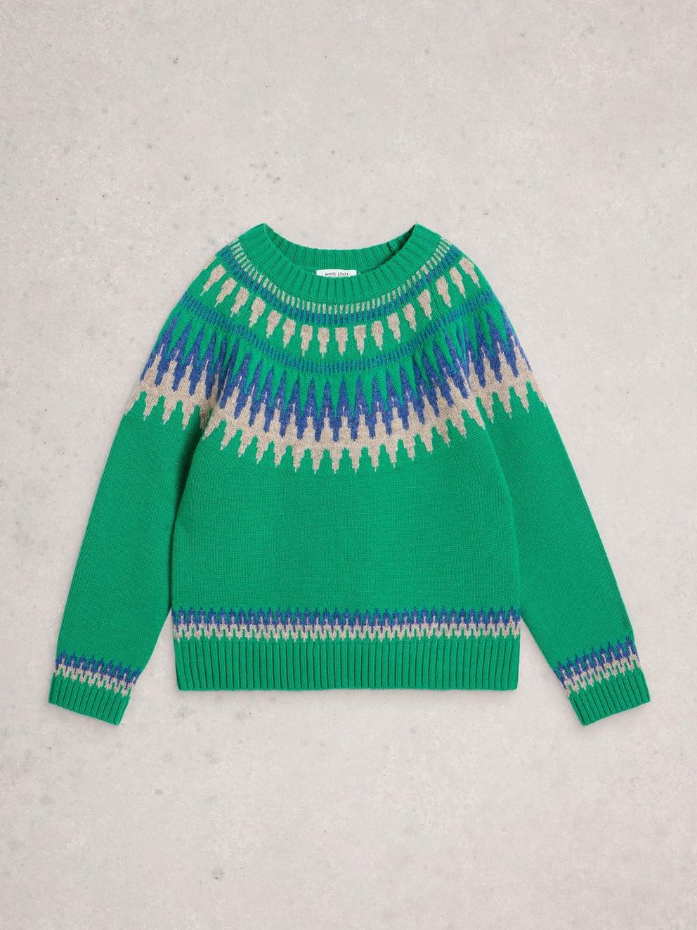 FIFI FAIRISLE JUMPER in GREEN MLT - FLAT FRONT
