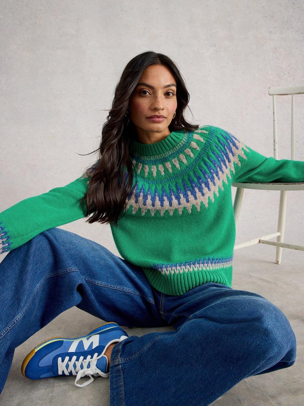 FIFI FAIRISLE JUMPER in GREEN MLT - LIFESTYLE