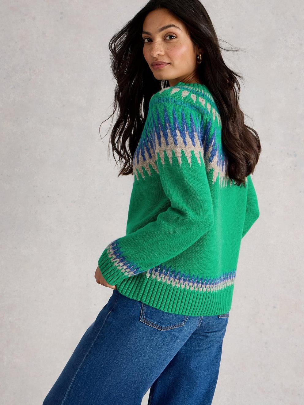 FIFI FAIRISLE JUMPER in GREEN MLT - MODEL BACK
