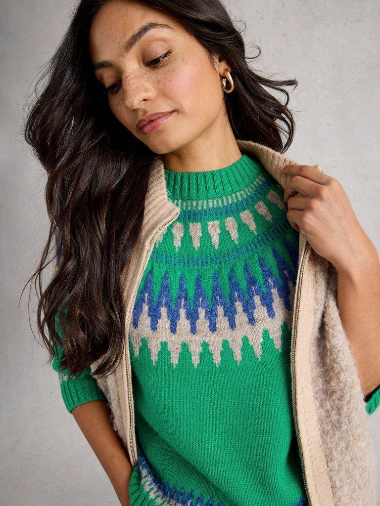 FIFI FAIRISLE JUMPER in GREEN MLT - MODEL DETAIL