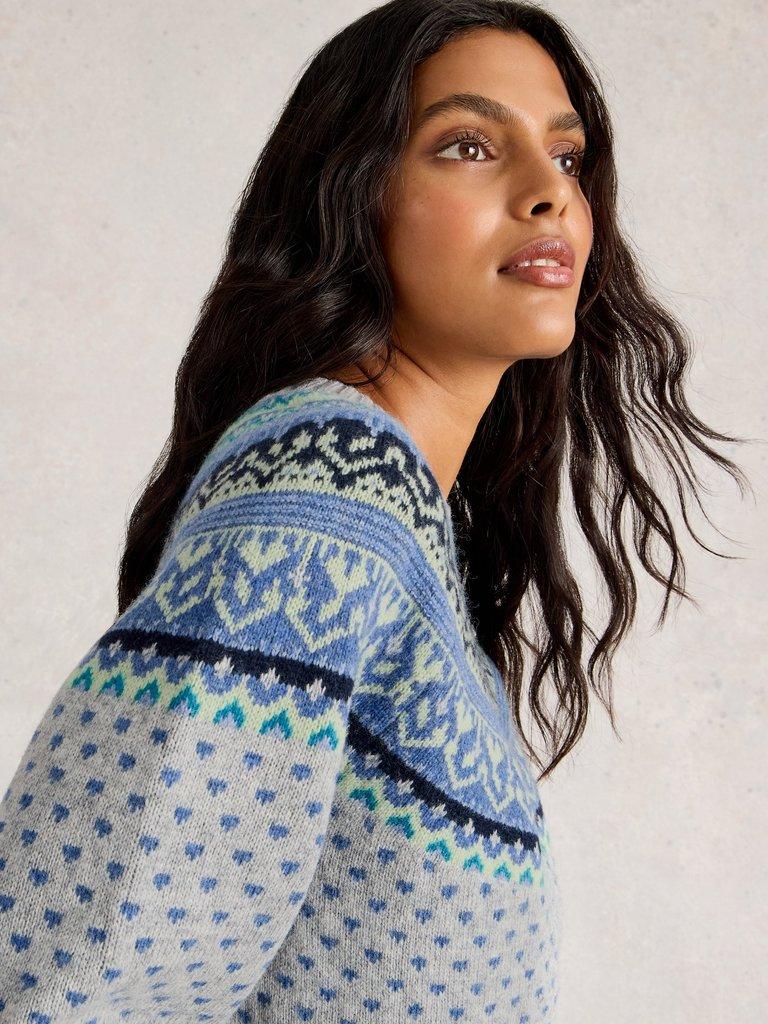 MINI HEART FAIRISLE JUMPER in GREY MLT - MODEL DETAIL