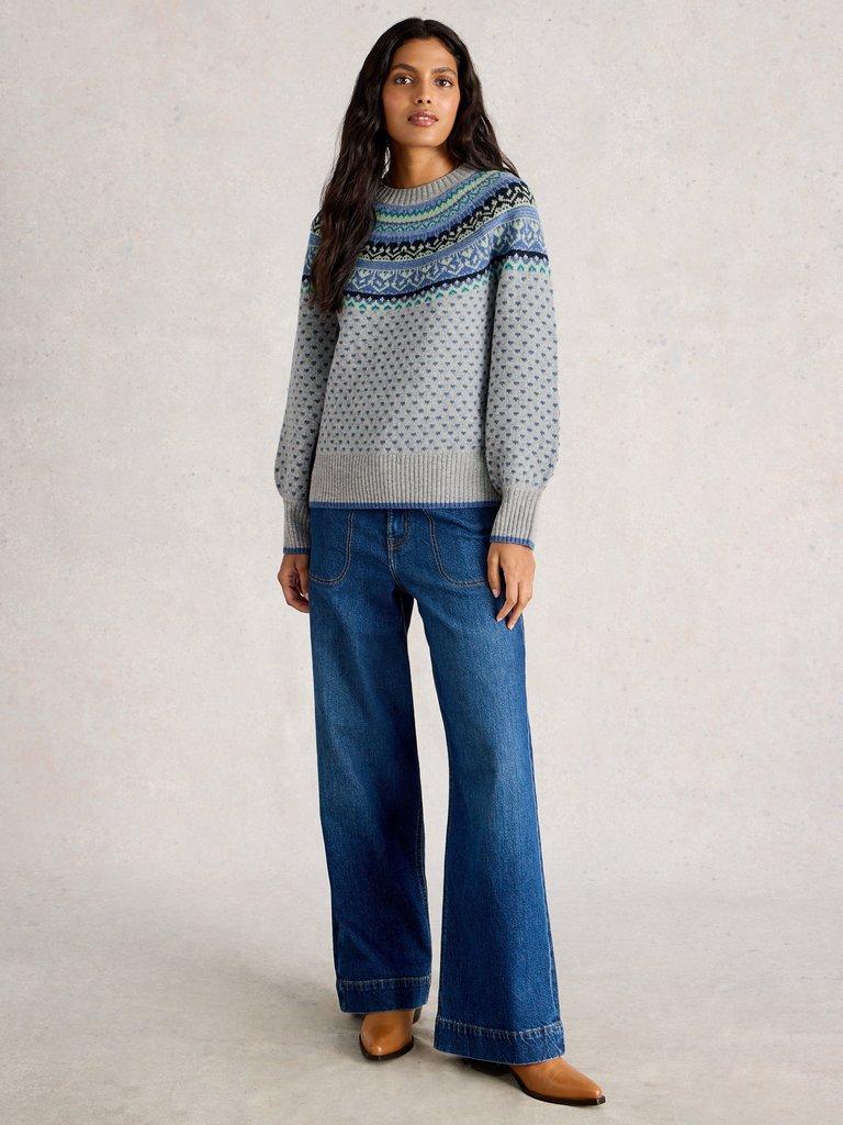 MINI HEART FAIRISLE JUMPER in GREY MLT - MODEL FRONT