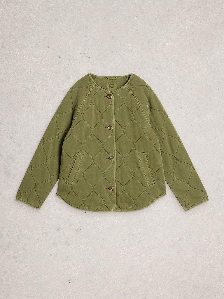 Anya Jersey Quilted Jacket in MID GREEN - FLAT FRONT