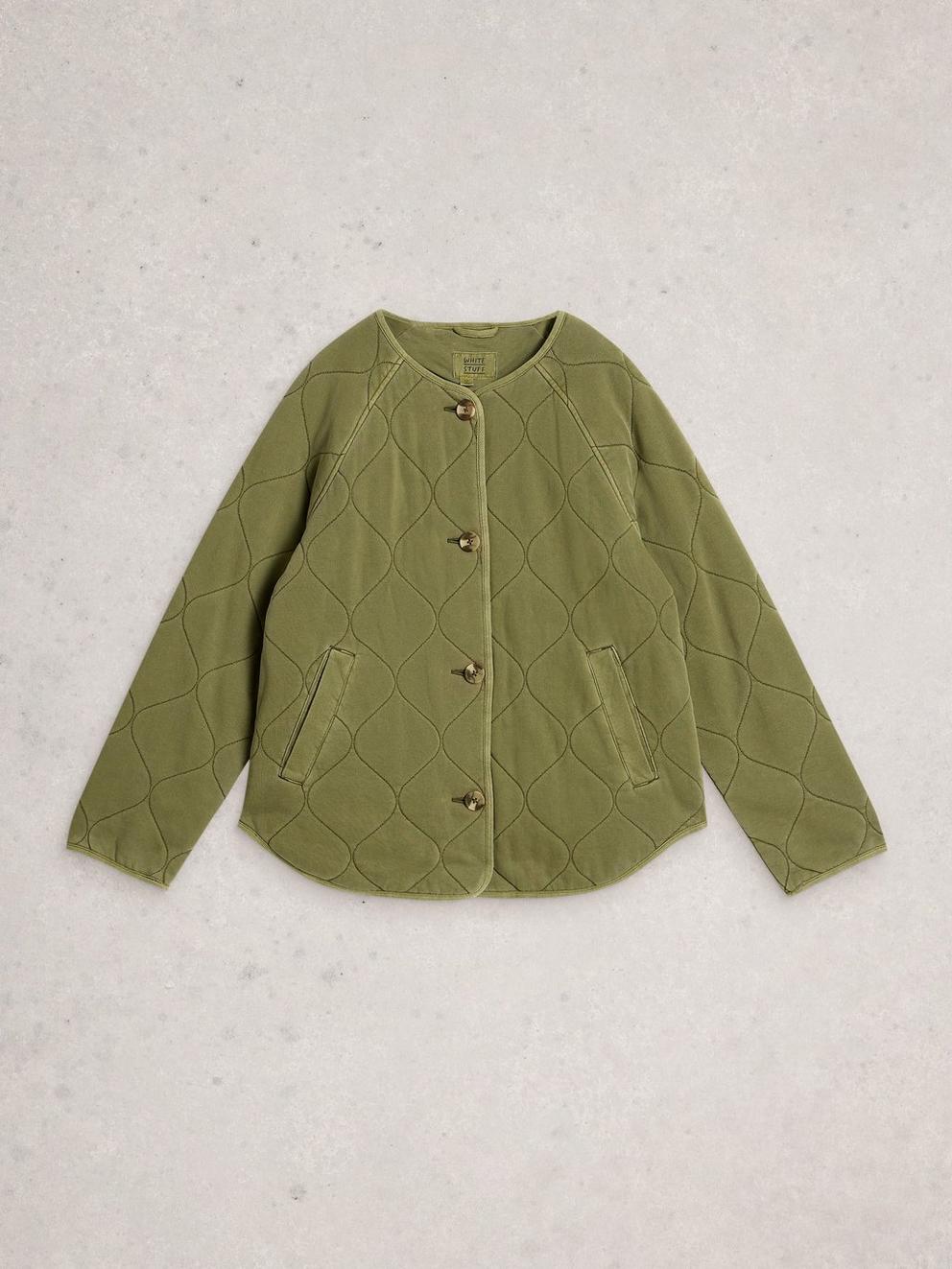 Anya Jersey Quilted Jacket in MID GREEN - FLAT FRONT