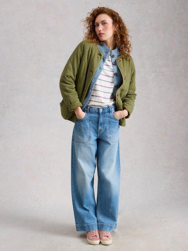 Anya Jersey Quilted Jacket in MID GREEN - MODEL FRONT