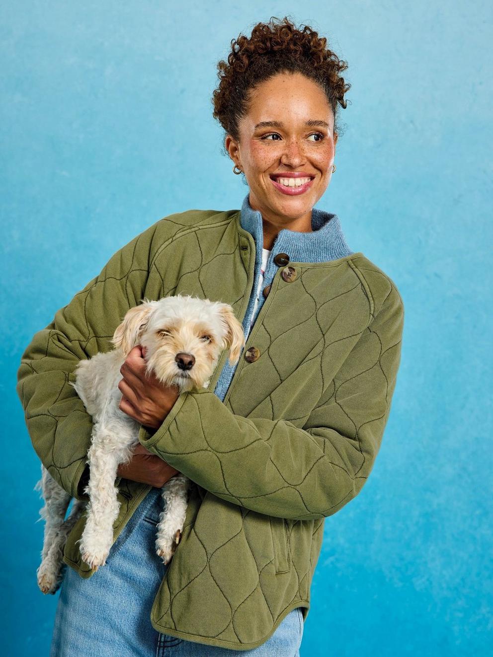 Anya Jersey Quilted Jacket in MID GREEN - MIXED