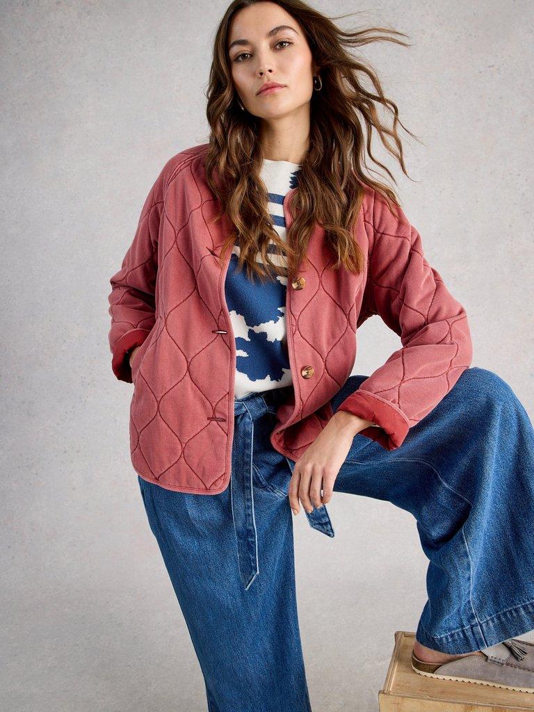 Anya Jersey Quilted Jacket in MID PINK - LIFESTYLE