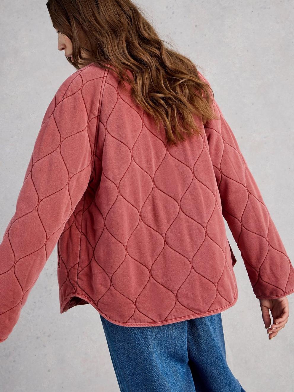 Anya Jersey Quilted Jacket in MID PINK - MODEL BACK