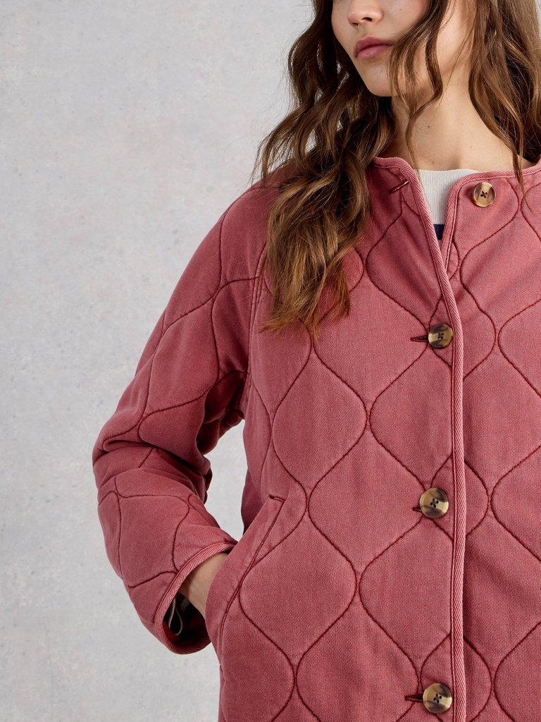 Anya Jersey Quilted Jacket in MID PINK - MODEL DETAIL