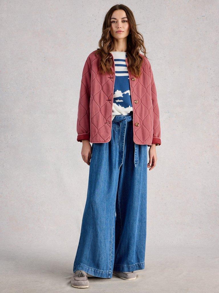 Anya Jersey Quilted Jacket in MID PINK - MODEL FRONT