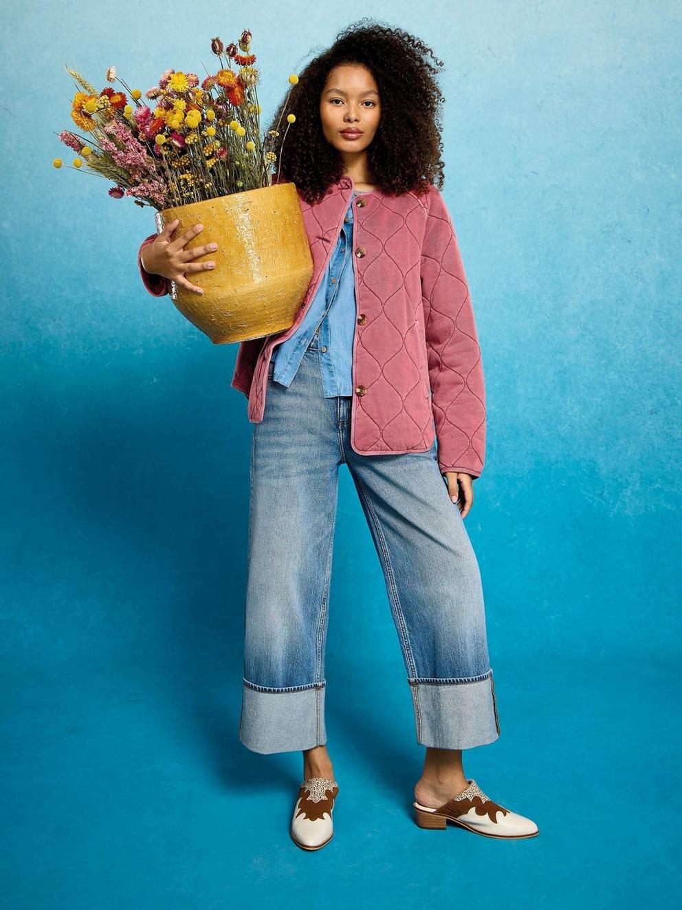 Anya Jersey Quilted Jacket in MID PINK - MIXED