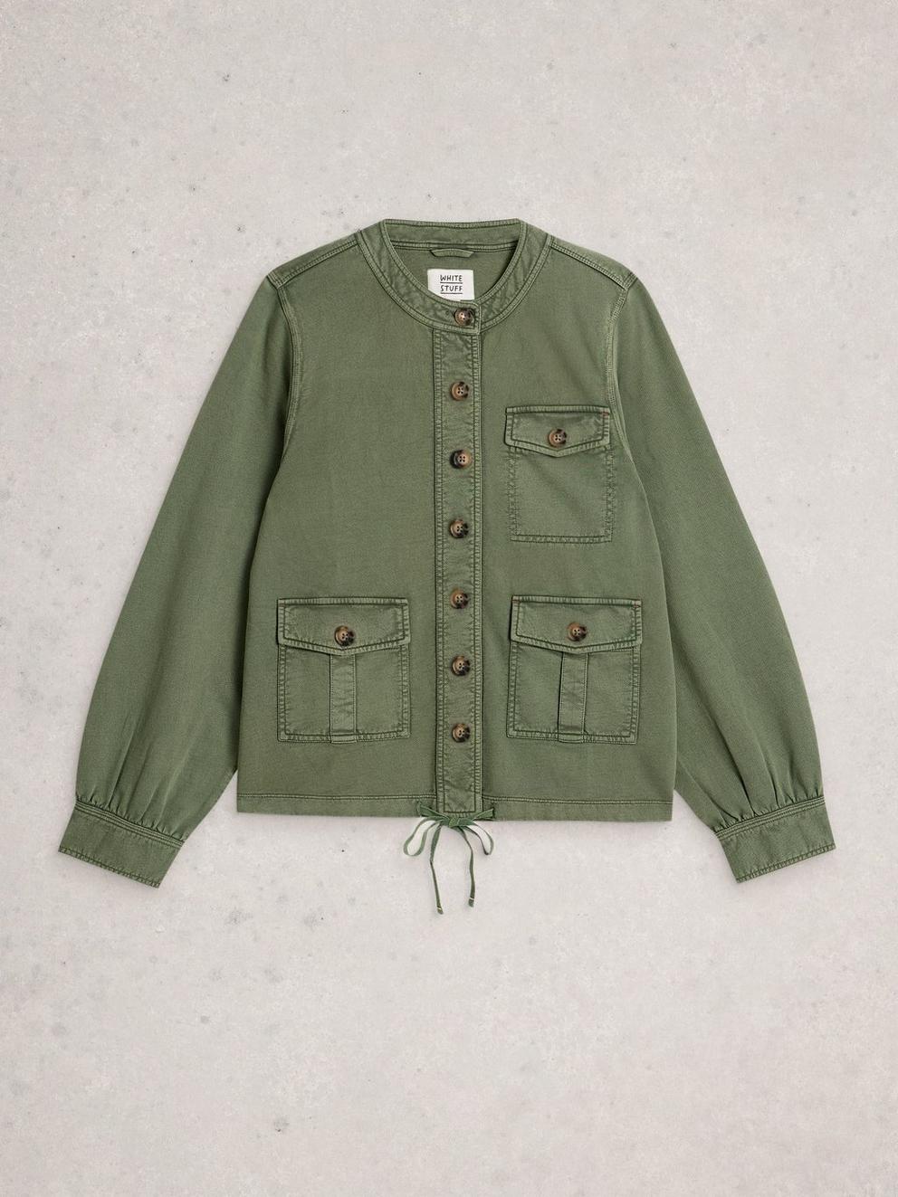 Demi Utility Jersey Jacket in MID GREEN - FLAT FRONT