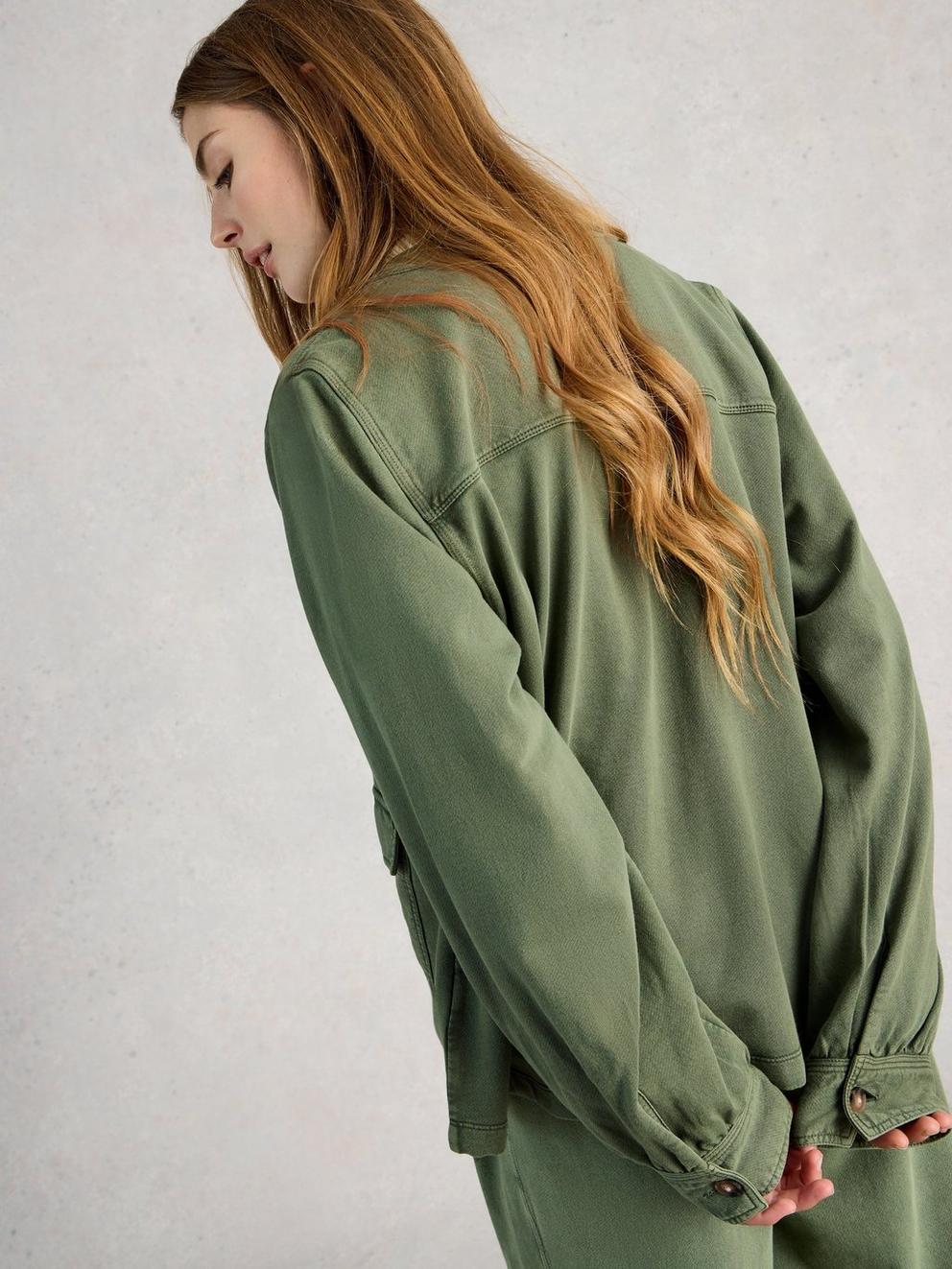 Demi Utility Jersey Jacket in MID GREEN - MODEL BACK