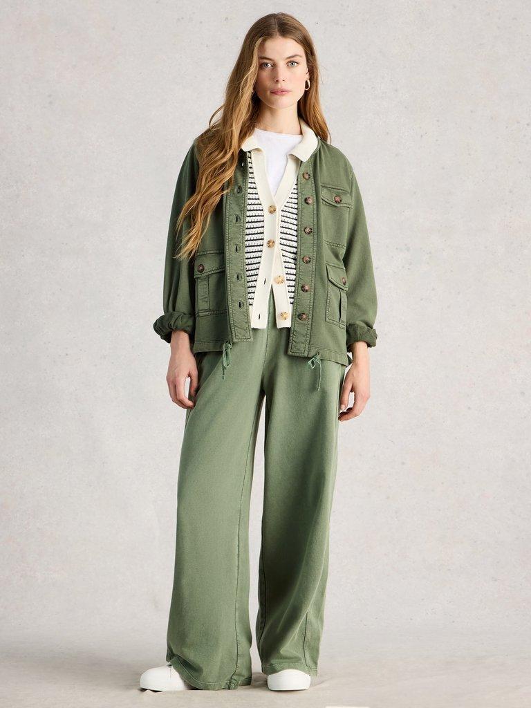 Demi Utility Jersey Jacket in MID GREEN - MODEL FRONT