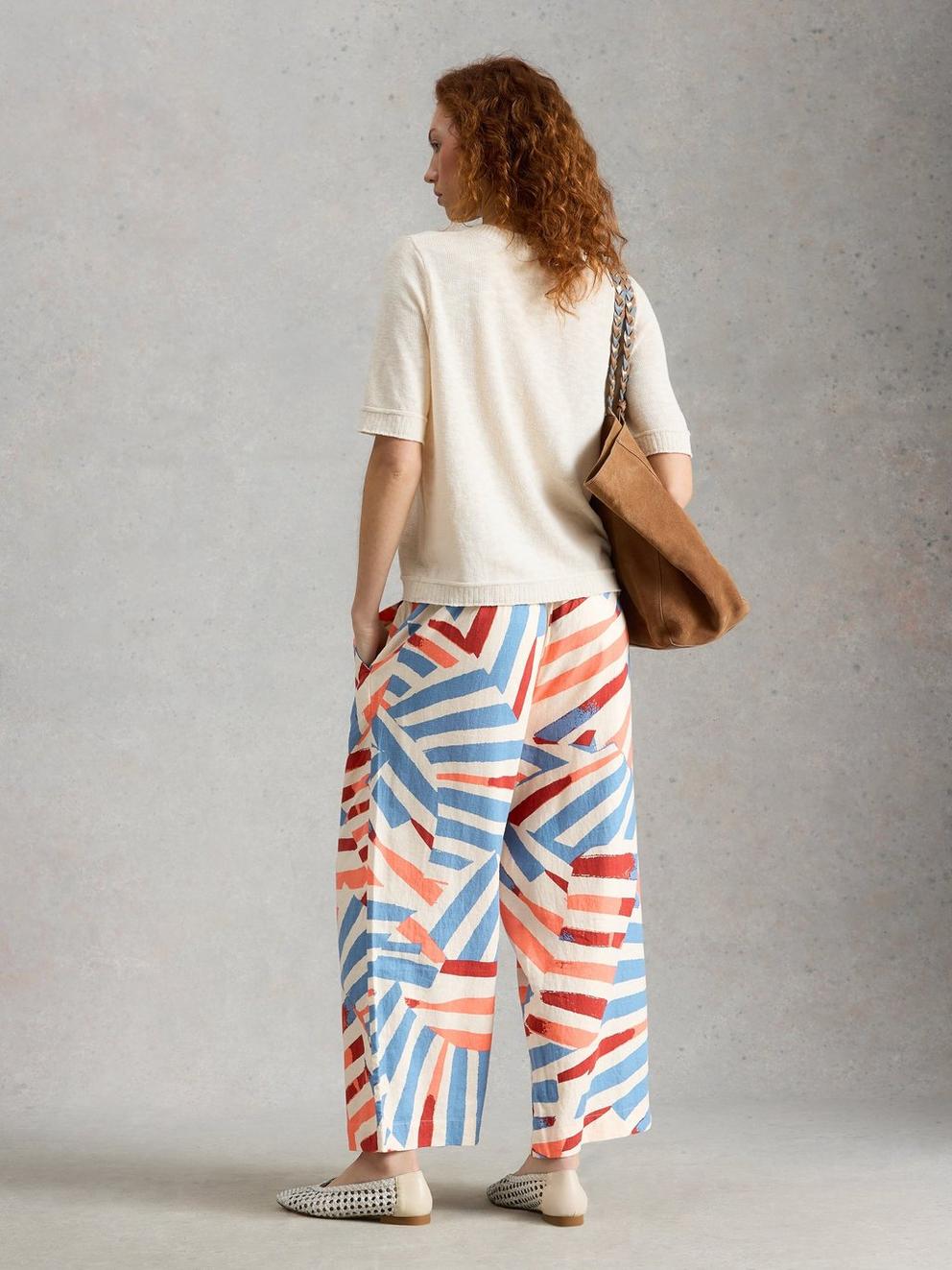 Shelly Linen Blend Crop Culotte in IVORY MLT - MODEL BACK