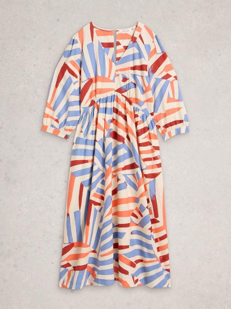 Lucy Linen Blend Midi Dress in IVORY MLT - FLAT FRONT