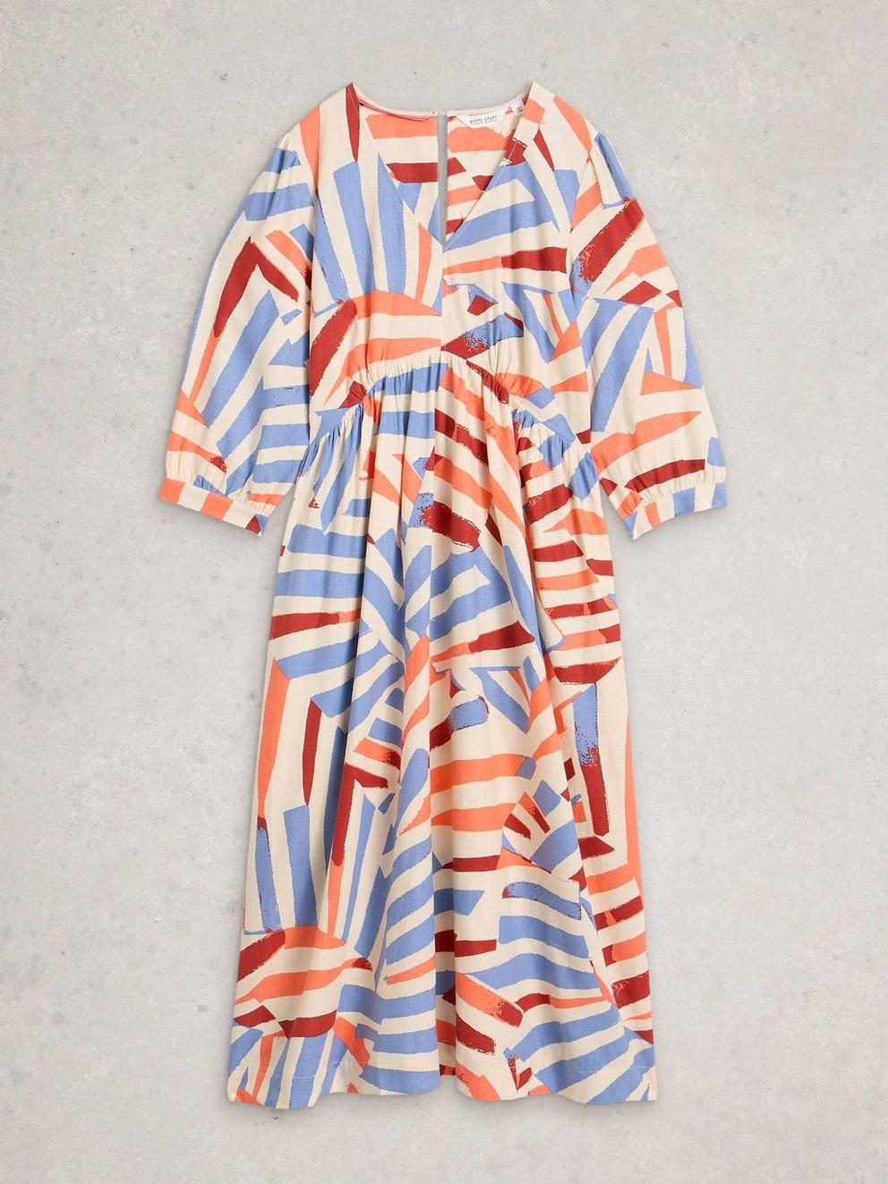 Lucy Linen Blend Midi Dress in IVORY MLT - FLAT FRONT