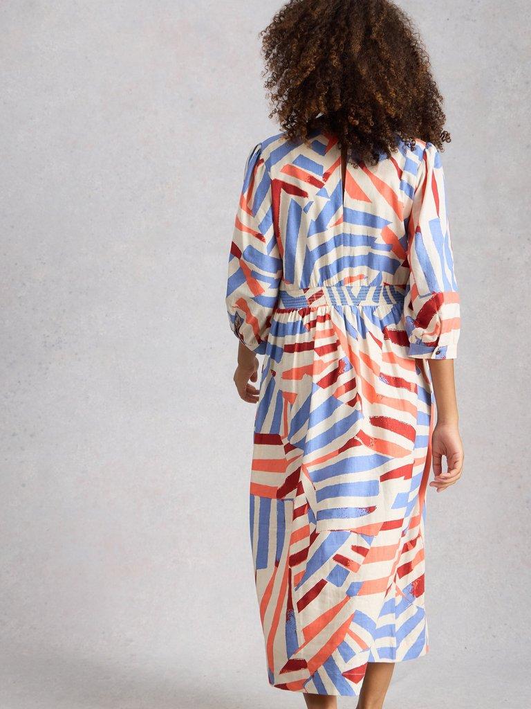 Lucy Linen Blend Midi Dress in IVORY MLT - MODEL BACK