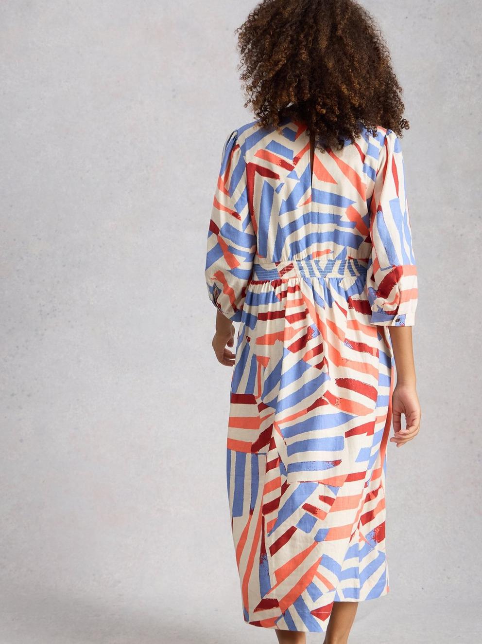 Lucy Linen Blend Midi Dress in IVORY MLT - MODEL BACK