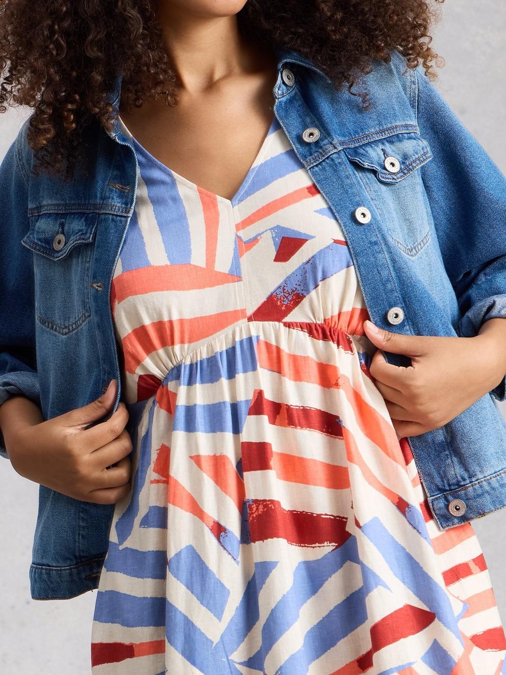 Lucy Linen Blend Midi Dress in IVORY MLT - MODEL DETAIL