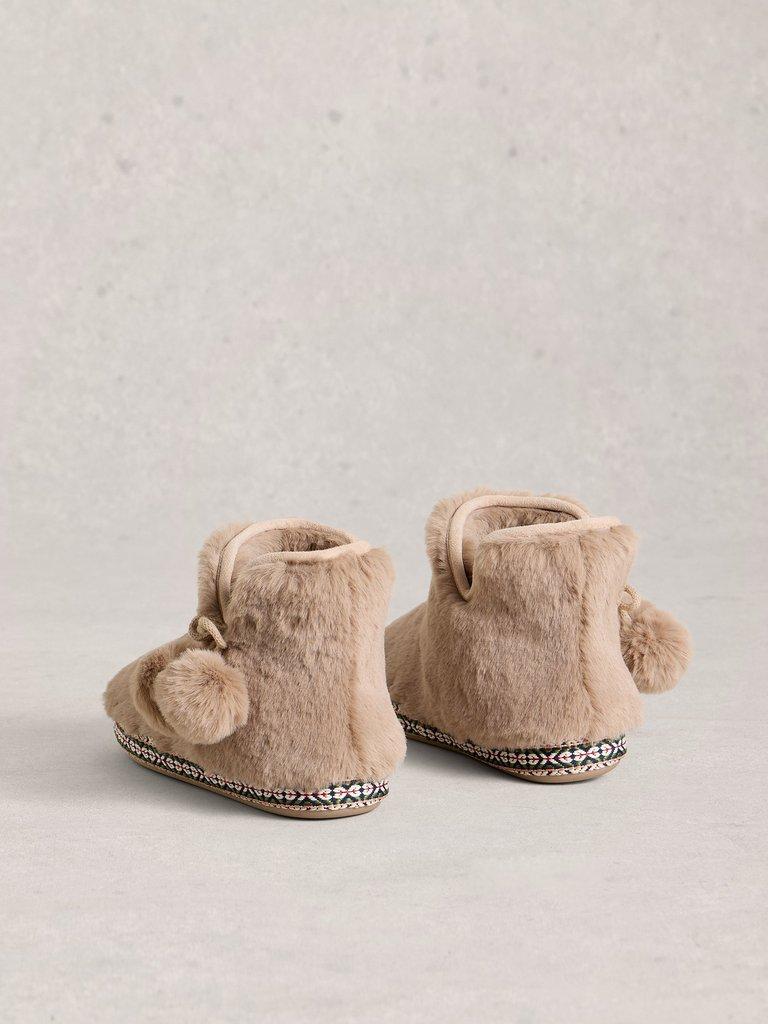 Faux Fur Bootie Slipper in DK NAT - FLAT BACK