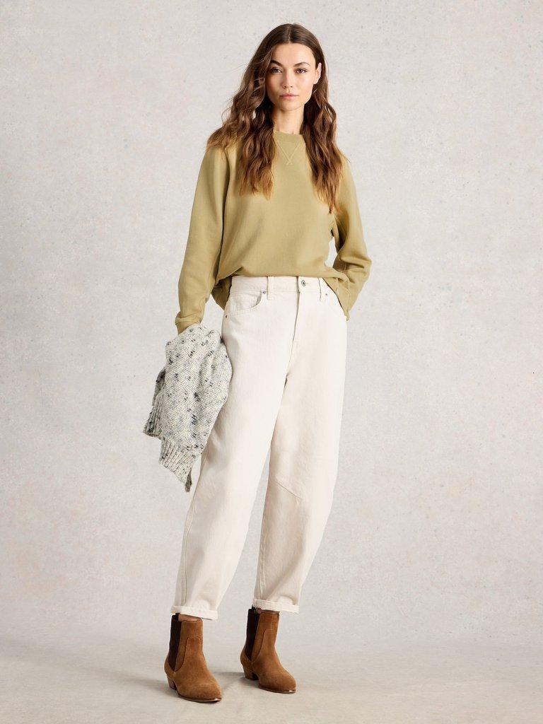 DAYDREAMER SWEAT in KHAKI GRN - MODEL FRONT