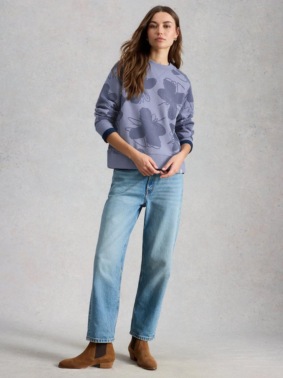 DAYDREAMER PRINTED SWEAT in BLUE PR - MODEL FRONT